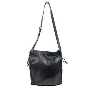 Loewe Anagram Black Leather Shoulder Bag Adjustable Strap Side Drawstring Spain